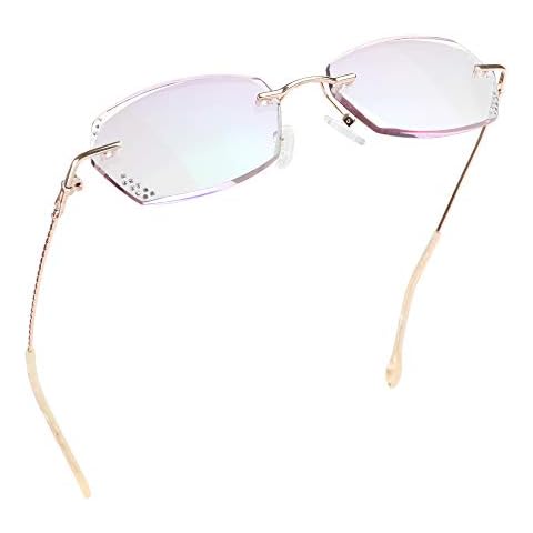 LifeArt Blue Light Blocking Glasses, Computer Reading Glasses, Anti Blue Rays, Reduce Eyestrain, Rimless Frame Tinted Lens with Diamond, Stylish for Women (No Magnification) Cover