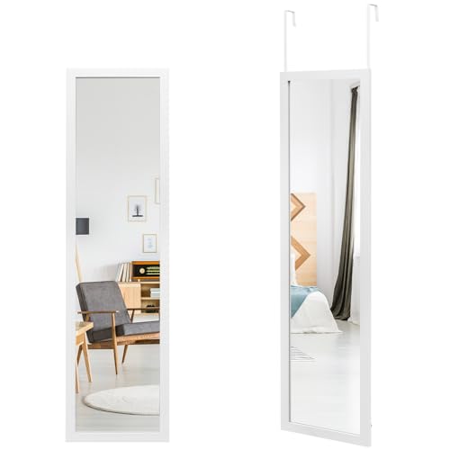LIFEZEAL Miroir Pleine Longueur 33 x 120 cm, Miroir Suspendu avec Cadre en Aluminium, Miroir Mural, Miroir de Porte avec Crochets, pour Salon, Chambre à Coucher,...