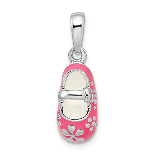 925 Sterling Silver Milestone Charm, Polished 3D Pink Enameled Baby Shoe Pendant