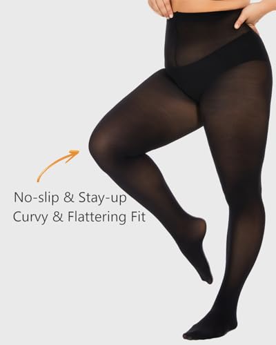 Image of DUCMODA Plus Size Tights for Women, Ultra Soft Solid Color Semi-Opaque Pantyhose, Nylon High Waist Stockings 1X 2X 3X 4X