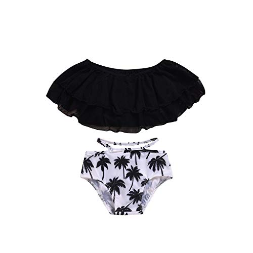 Baby Kids Girls Two Piece Ruffled Swimsuit Mesh Off-Shoulder Bikini Set Toddler Ruffle Swimwear for Newborn (12-18 Months, Black)
