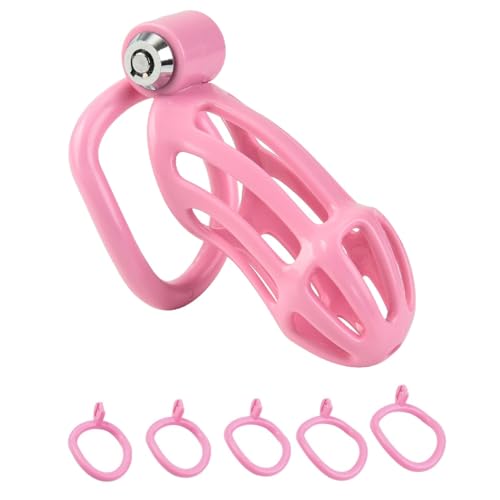 Male Chastity Device Sex Toys - Lightweight Penis Cages Male Chastity Devices with 5 Sizes Removable Cock Rings Pink