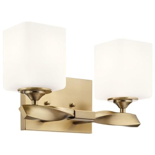 Image of Kichler Marette 13.5 inch 2 Light Vanity Light with Satin Etched Cased Opal Glass in a Rich Champagne Bronze, for Bathroom and Powder Rooms, (13.5 inch W x 8 inch H), 55001CPZ