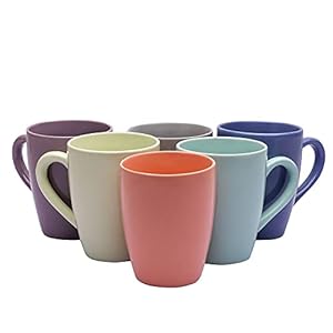 Anwaliya Fauna Tapered Ceramic Coffee Mugs, 250 ml, Set of 6, Pastel Assorted color (Color May Vary)