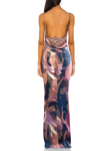 Image of Aigeman Women Spaghetti Straps Mermaid Evening Gown Wedding Guest Dress Drape Neck Lace Backless Formal Maxi Dress 21