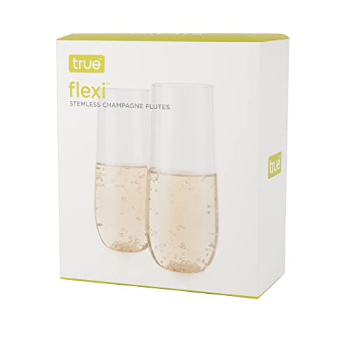 True Flexi Champagne Flutes, Clear Plastic Tumblers, Flexible Stemless Wine Glasses, 8 Ounces, Outdoor Drinkware, Clear, Set Of 2 #TOP3