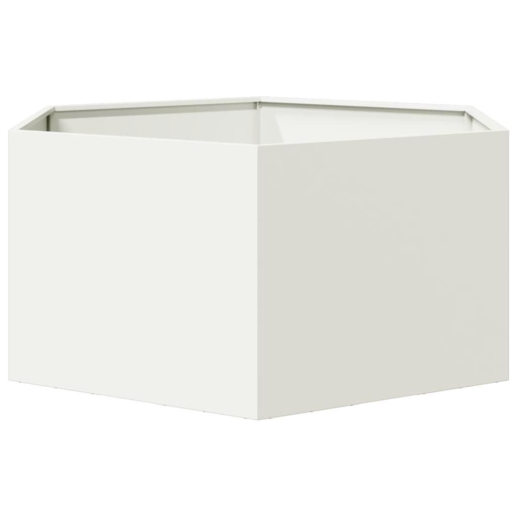 Macetero de jardín blanco hexágono 104 x 90 x 45 cm de acero, jardinera elevada, caja para plantas, resistente a la intemperie, bancal para el cultivo, hierbas, frutas, verduras y flores