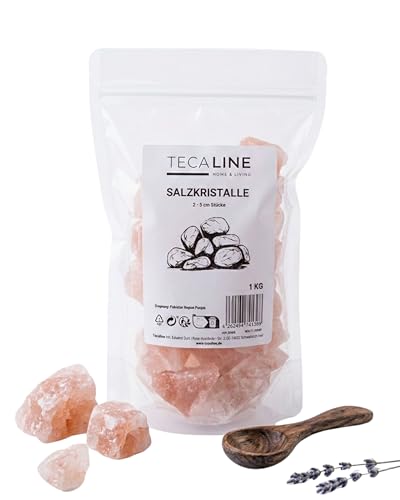 TECALINE Saunasalzsteine Pink Salzkristalle 25 cm 1 kg Kristallsalz Brocken für Sauna & Sole-Schale wiederverschließbar