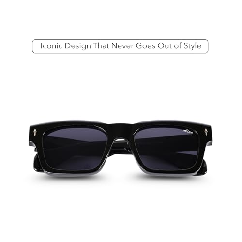 Image of MOONX Horizon UV Protected Rectangular Sunglasses for Men & Women | Black PC Frame | Black Lens | Stylish Unisex Eyewear for Driving, Travel & Casual Outings
