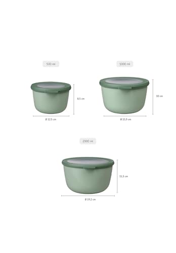 Mepal Multischale Cirqula Round 3-teiliges Set - Mikrowellen Geschir - Geignet als Aufbewahrungsbox, Kuhlschrank, Gefrierschrank & Mikrowellengeschirr - 500 ml, 1000 ml & 2000 ml - Nordic sage 3
