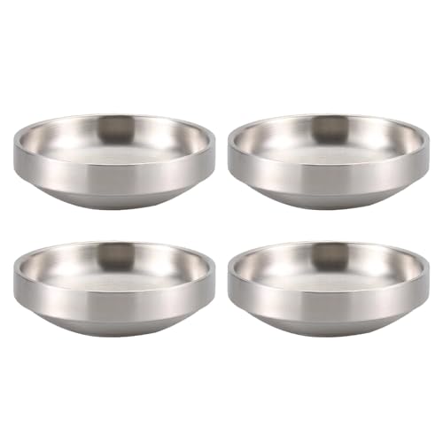 ZYMIADOU 4 cuencos redondos de acero inoxidable de doble capa para condimentos, accesorios de cocina, fácil de limpiar, salsa de acero inoxidable