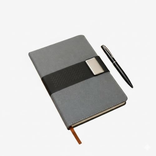 Image of 2 in 1 Diary with Pen Set for Men and Women, Leather Notebook Diary & Metal Pen Birthday Gifts for Husband, Brother, Father New Year Corporate Gift for Employee Gift Set (Grey)