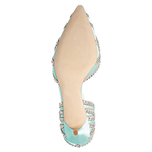 Image of XYD Women's Pumps, Elegant Pointed Toe, D'Orsay Kitten Low Heels, Rhinestone Studs, Slip-On Satin Shoes for Wedding