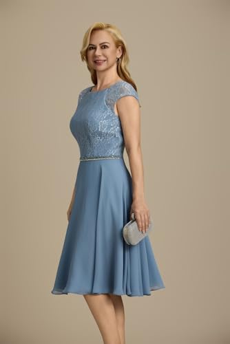 Fivsole Chiffon Mother of The Bride Dresses for Women Lace Knee Length Formal Cocktail Dresses4