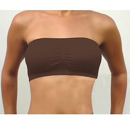 Womens Strapless Padded Bra Bandeau Tube Top Removable Pads Seamless Crop Brown #TOP7