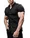 Casual Men's Muscle Fit Dress Shirts Short Sleeve Athletic Fit Button Down Shirts Black M
