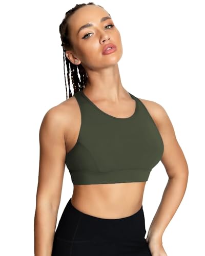 Image of QUEENIEKE BareFlow Women's Sports Bras with Phone Pocket Medium Impact Padded Racerback Workout Gym Crop Top Running Yoga Bra