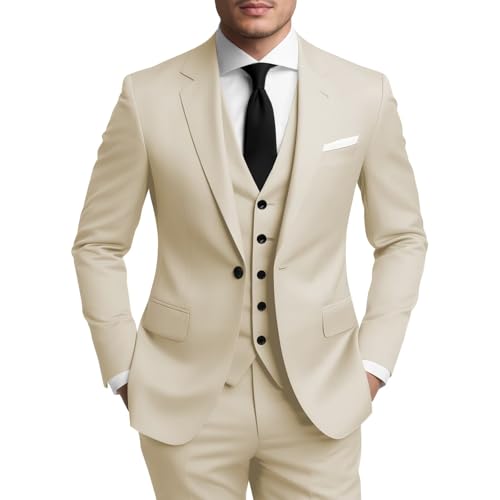 Men's 3 Piece Suit Slim Fit Suits for Men, One Button Business Wedding Tuxedo Solid Blazer Vest Pants Set