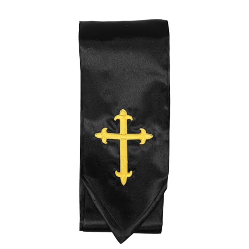 IMIKEYA Estola de Pastor Negra Bordada con Cruz, Tela Ligera Unisex para Ceremonias Religiosas, Bodas, Bautizos y Misas, Accesorio Duradero y Fácil de Cuidar, 1 Pieza