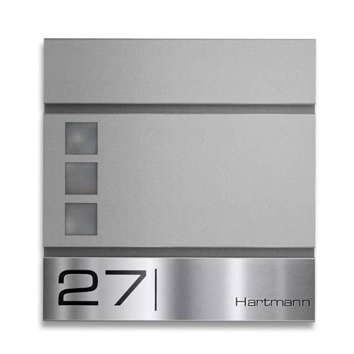Metzler Briefkasten Graualuminium RAL 9007 Stahl – Sichtfenster – Name...