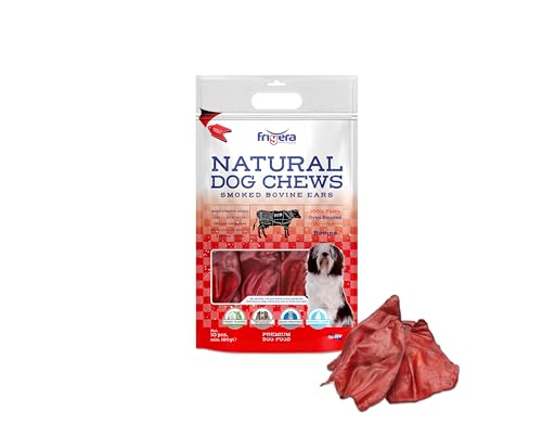 Frigera Geräucherte Rinderohren 10 STK, 200g – Natürliche, Proteinreiche Leckerlis für Hunde, Gluten- und Getreidefrei