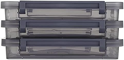 BSTKEY 3 Pack A4 Plus File Box Stationery Storage Case, Stackable Portable Project Case with Lid, Multifunctional Storage Bag Plastic Office School Supplies Organizer 1 Deck, Grey