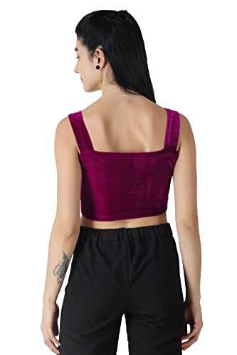 Image of POPWINGS Casual Solid Dusky Pink Velvet Front Zipper Crop Top for Women || Stylish Western Crop Top for Women || Sleeveless Women Top for Summer || Square Neck Stylish Top
