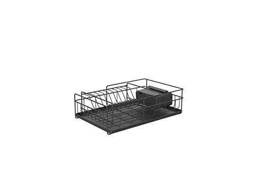 Image of SEVVY 2-Tier Iron Small Dish Rack For Kitchen With Utensils & Cutlery Holder And Drain Rack Kitchen Shelves - Small - 43X28Cm - Black