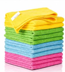 Realus Microfibre Cloths Cleaning | 12 MICROFIBRE Cleaning Cloths | For Use as Dusters, Dish Cloths & Kitchen Towels | 23 x 23cm | Assorted Colours | 12 Cloths