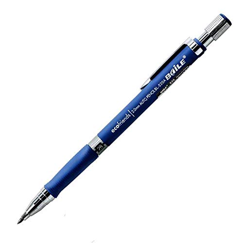 Lápices 2B Azul Negro Portaminas Bolígrafo Mecánico Lápiz de Dibujo Técnico Lápiz de Mina 2.0mm 2B Dibujo Boceto Examen Material de Repuesto (Plateado) (A)