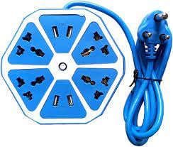 NOCXTUN V-25 Electric Extension Board with 4 USB Port and 4 Power Socket - 10 A Heavy Duty Multi Plug Extension Board for Multiple Devices (Multicolour, 250 Volts)