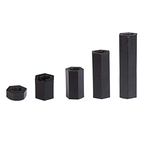 Image of REES52 320PCS M3 Male Female Nylon Hex Spacer Standoff Screw Nut Assorted Assortment Kit (Black)