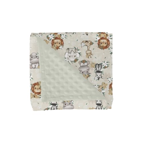 Baby Safari Retro Flowers Baby Blankets for Girl Boy Lion Elephant Giraffe Hippo Soft Mink Dotted Backing Double Layer Swaddle Blanket African Jungle Animal Bed Throw for Infant Toddler Nursery 30x40