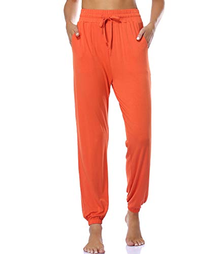 ASIMOON Women’s Jogging Pants Soft Yoga Pants Loose Stretch Lightweight Lounge Pants Workout Running Sports Pants with Pockets for Women Orange