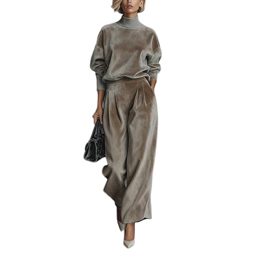 Women's Velvet 2 Piece Set Elegant Turtleneck Casual Warm Velvet