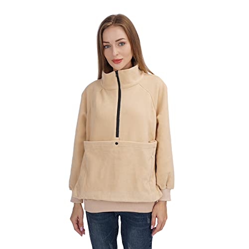 LINYUCHEN Women Fleece Sweatshirt Dog Cat Holder Carrier Pullover Top - Zip Up Pet Pouch Jacket Coat