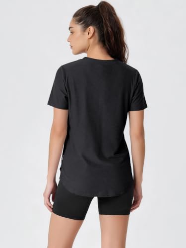 Image of ODODOS Women's Short Sleeve Performance V-Neck Tunic Tops, Ultra Soft odSTRATUM Tech Tee, Side Slit Relaxed T-Shirts