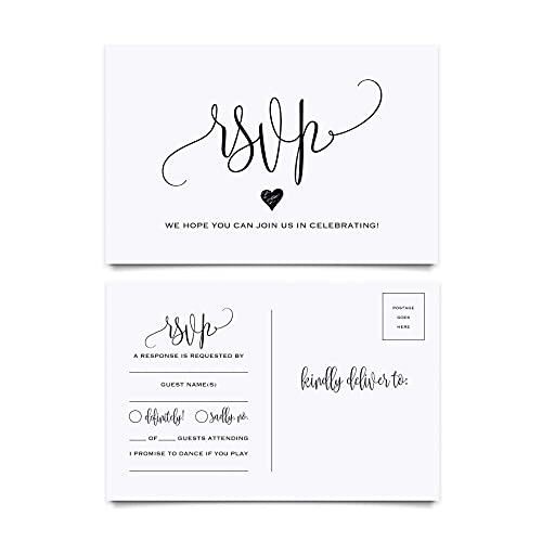 Bliss Collections Rsvp Postcards, Heart Script, Card Stock For Weddings, Receptions, Showers, Birthday Parties, Celebrations And Special Events, 4"X6" (Pack Of 50) #TOP2