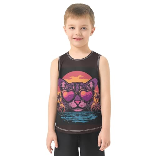 Cat Palms Sunset Orange Boys Tank Tops Toddler Sleeveless Tank Top Undershirts for Sports,3T2