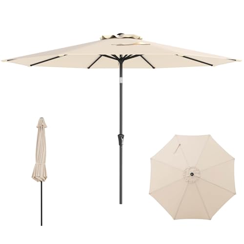 Costway 3 M Patio Umbrella, Outdoor Market Umbrella W/Crank, Push Button Tilt, 8 Sturdy Ribs, Double-Tiered Table Umbrella, Sun-Protective Waterproof Canopy Parasol for Garden Yard Deck Pool Lawn