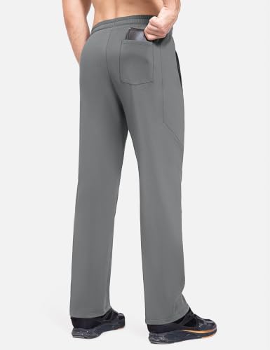 Image of baleaf Men's Fleece Lined Water Resistant Pants Winter Thermal Sweatpants with Zipper Pockets Warm Open Bottom