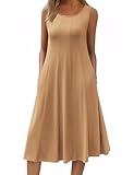 HOTOUCH Women Trapeze Dress for Summer Casual A Line Dresses for Women Sleeveless Midi Dress Flowy Beach Dress, Khaki L