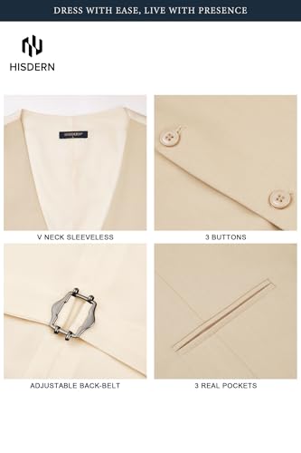 Image of HISDERN Mens Suit Vest Business Casual Dress Waistcoat Vest Solid Color Formal Wedding Vests for Suits or Tuxedo