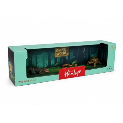 Image of Hamleys Wild Wild World Animal Figurines Pack of 5 | Lion, Elephant, Giraffe, Deer & Panda | Realistic Safari Wild Animal Toy Figures for Kids 3Y+