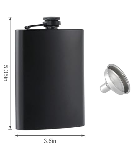 Image of Hip Flask 8oz, Flasks for Men with Funnel, Whisky Alcohol Black Mat 304 Stainless Steel 100% Waterproof, Portable Pocket Personalised Groomsmen Gifts Bar Party Drinking