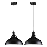 LEDSone Pendant Light Fitting Industrial 95cm Height Adjustable Metal E27 Holder Ceiling Hanging Pendant Lighting for Living Room Bed Room Dining Room Kitchen Hall Ways (Black Inner White - 2 Pack)