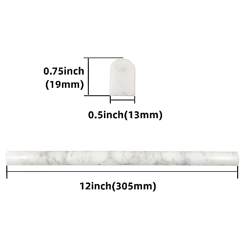 Jusmioke 15 Pack 0.5\"X12\" Carrara White Marble Pencil Liner Tile, Polished Marble Tile Edge Trim for Kitchen Backsplash, Bathroom and Shower Walls (Carrara White (0.5\'\'x12\'\')) - Thumbnail 2