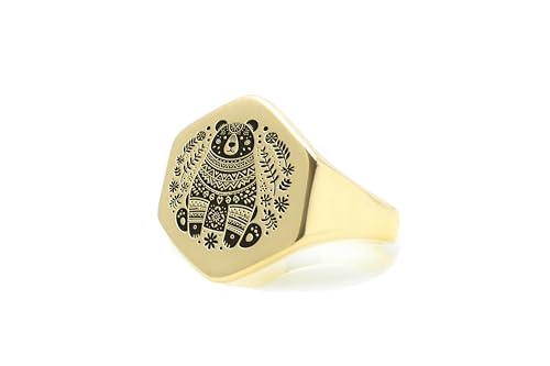 Bague hexagonale ours noir gravé, l'excellence du bijou personnalisé