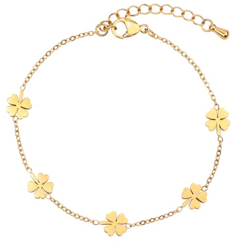 Image of 18K Gold Plated Stainless Steel Dainty Charms Colorful Crystal Birthstone Bracelet Minimalist Cute Jewelry for Women