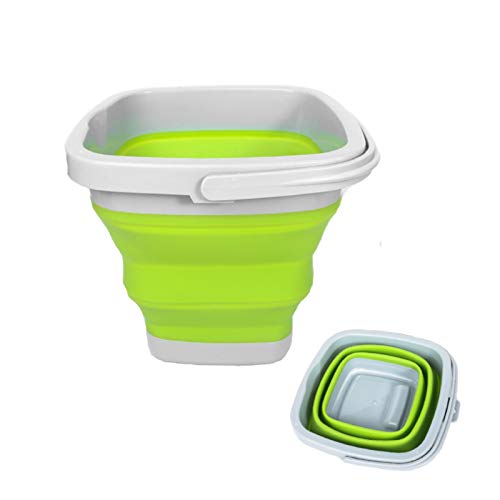 Cubo de agua plegable de 10 litros, cuadrado redondo de silicona para camping, pesca, viajes, lavado de coches (cuadrado verde)